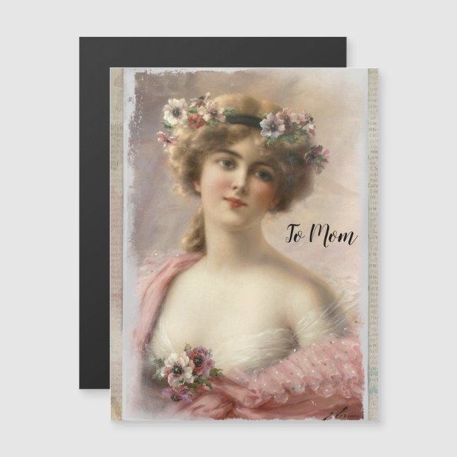 Distress Victorian Woman w/Flowers on Watercolor (Fram/baksida)
