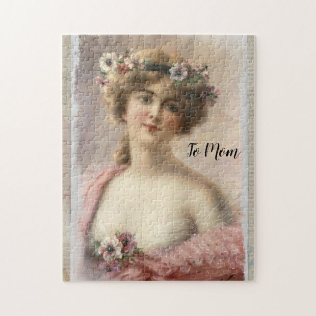 Distress Victorian Woman w/Flowers on Watercolor Pussel (Vertikal)