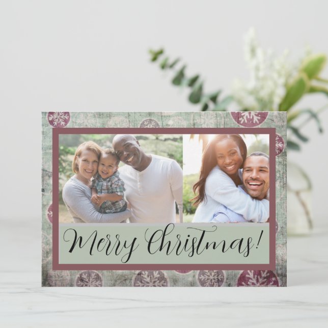 Distress Vintage julklappad prydnadsfoto Kort (Stående Fram)