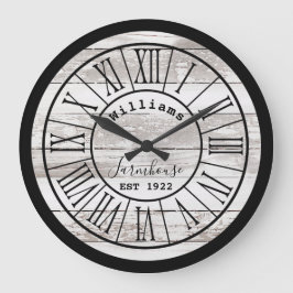 Distress White Wood Farmhouse Family Namn Stor Klocka