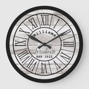Distress White Wood Farmhouse Family Namn Stor Klocka