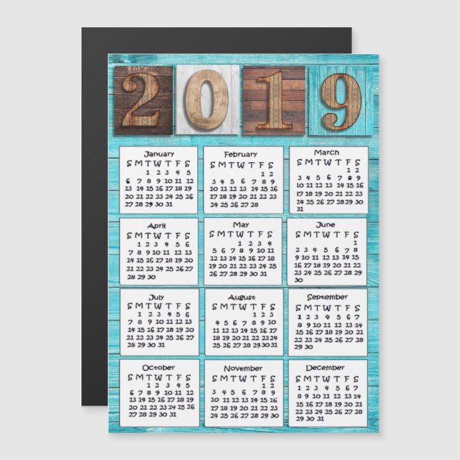 Distress Wood 2019 Calendar Magnetisk Inbjudningskort (Fram/baksida)