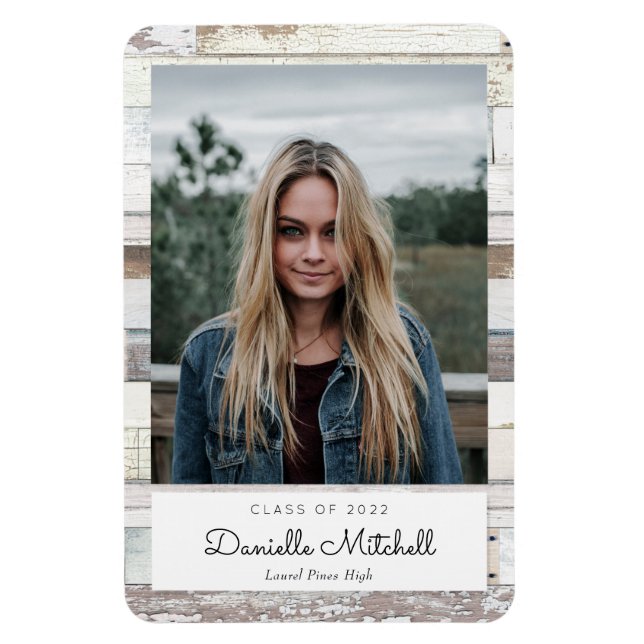 Distress Wood Grad Photo Announcement Magnet (Vertikal)