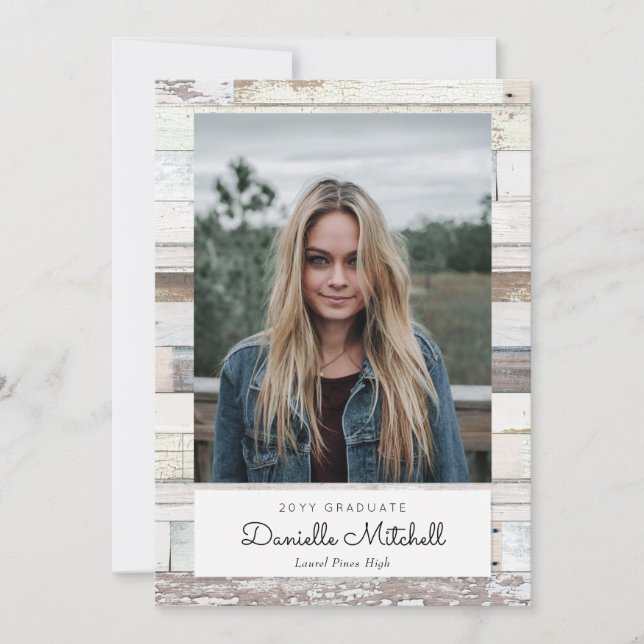 Distress Wood Grad Photo Announcement Meddelande (Framsida)