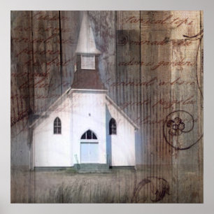 Distress Wood primitive Rustic land kyrka Poster