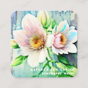 *~* Distress Wood QR AP49 Flowers Pastel Fyrkantigt Visitkort