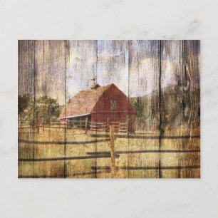 Distress Wood Rustic Westernare Land Red Barn Vykort