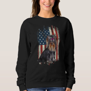 Distress Yorkshire Terrier American Flagga Patriot T Shirt