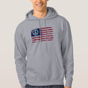 Distressad amerikansk Flagga- och fredssymbol Sweatshirt Med Luva