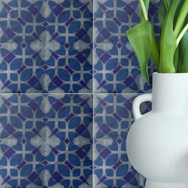 Distressad portugisisk Azulejo Blue Grått Mosaic Kakelplatta (Skapare uppladdad)
