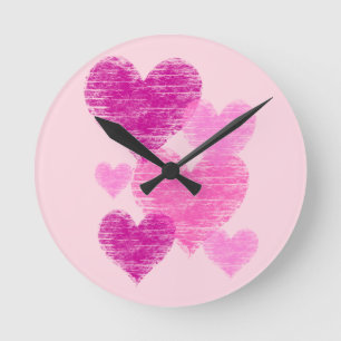 Distressad Rosa Heart Collage Rund Klocka