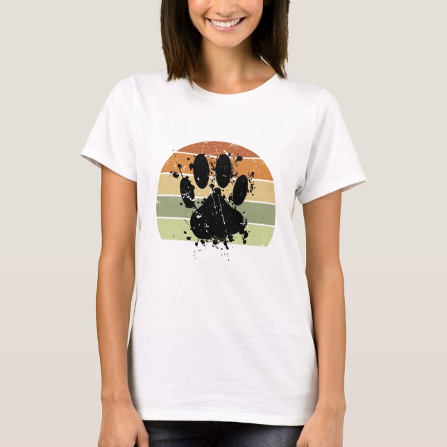 Distresse Paint Spatter Hund Tassavtryck Retro Sol T Shirt (Framsida)