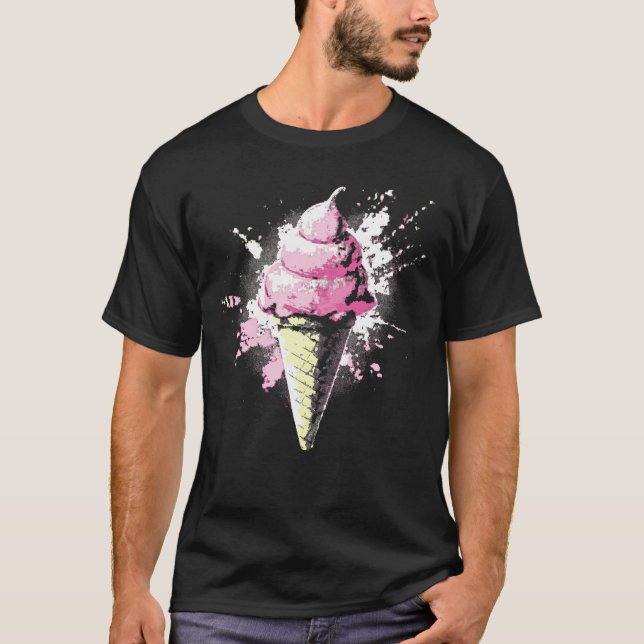 Distressed Abstract Pink Ice Cream Splatter T Shirt (Framsida)