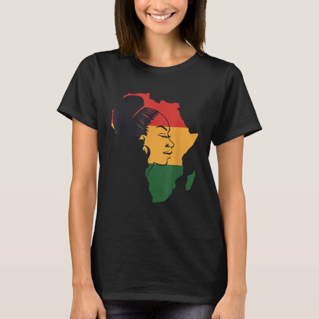 Distressed African Map With Afro Queen In Africa F T Shirt (Framsida)
