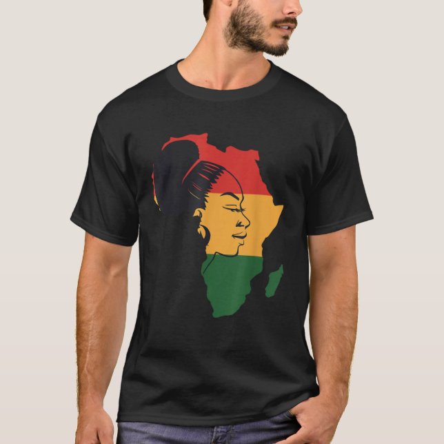 Distressed African Map With Afro Queen In Africa F T Shirt (Framsida)