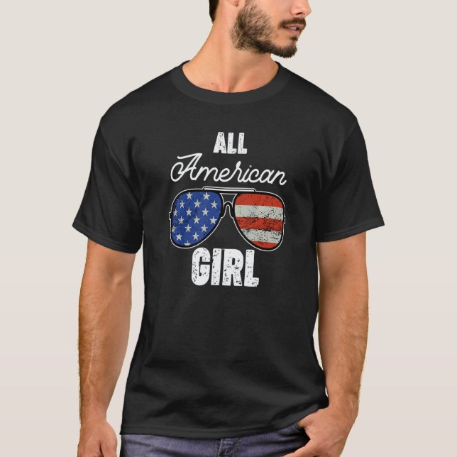 Distressed All American Girl USA Flag Sunglasses 4 T Shirt (Framsida)