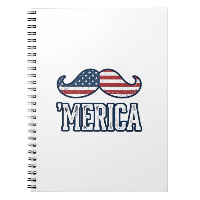 Distressed America Moustache Patriotisk Vektor Des Anteckningsbok (Framsidan)