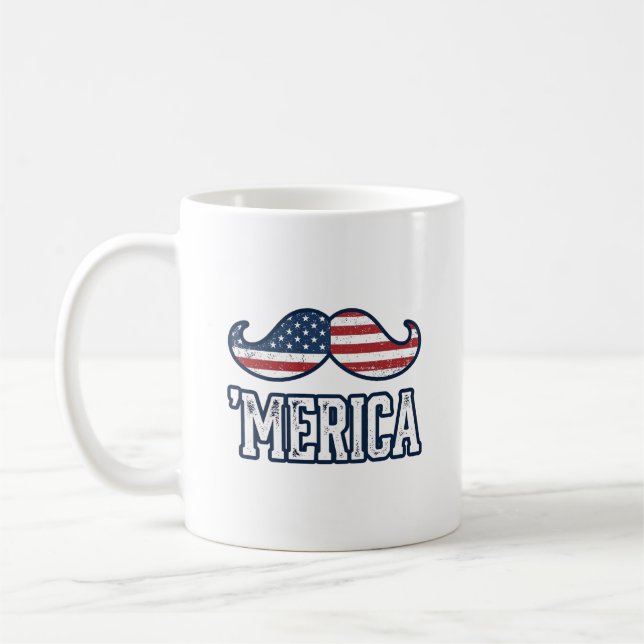 Distressed America Moustache Patriotisk Vektor Des Kaffemugg (Vänster)