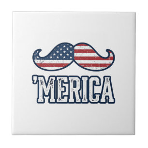 Distressed America Moustache Patriotisk Vektor Des Kakelplatta