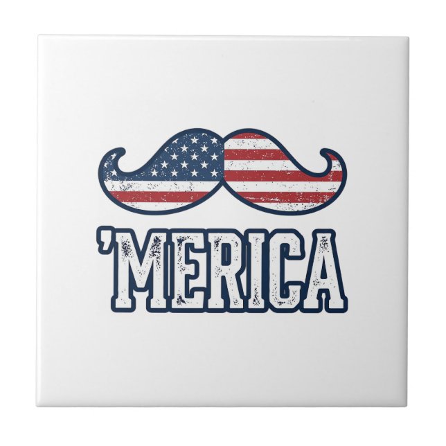 Distressed America Moustache Patriotisk Vektor Des Kakelplatta (Framsidan)
