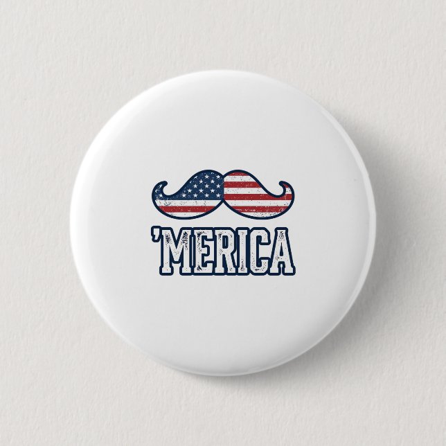 Distressed America Moustache Patriotisk Vektor Des Knapp (Framsida)