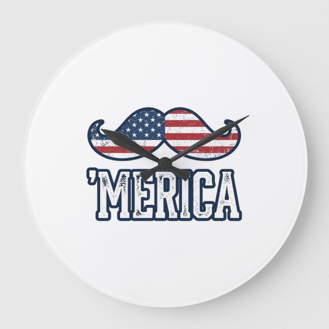 Distressed America Moustache Patriotisk Vektor Des Stor Klocka (Framsida)