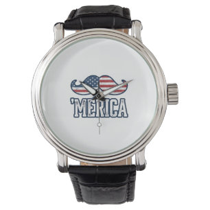 Distressed America Mustasch Patriotisk Vektor Desi Armbandsur
