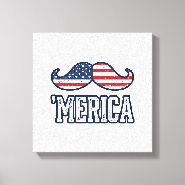 Distressed America Mustasch Patriotisk Vektor Desi Canvastryck (Framsida)