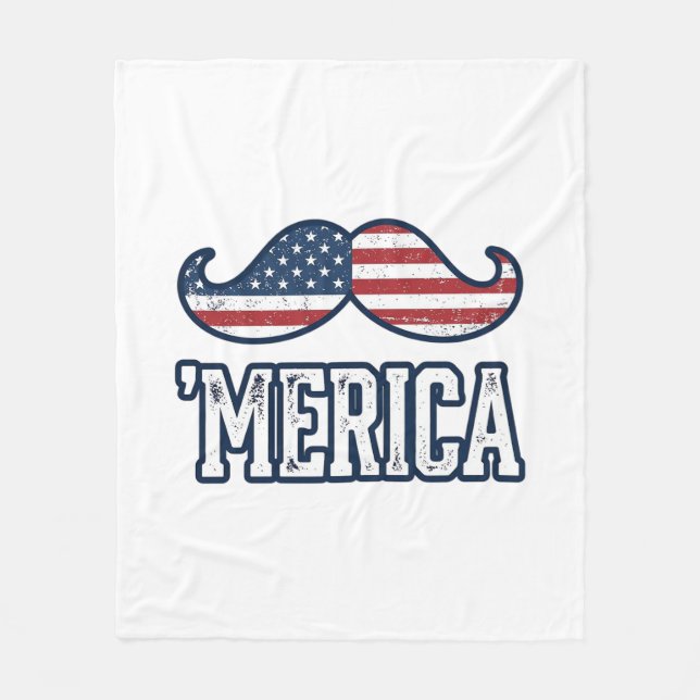 Distressed America Mustasch Patriotisk Vektor Desi Fleecefilt (Framsidan)