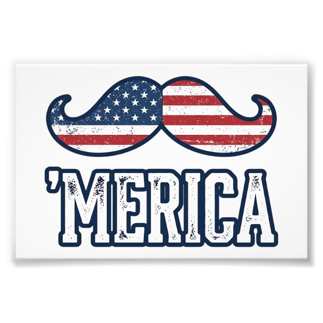 Distressed America Mustasch Patriotisk Vektor Desi Fototryck (Framsidan)