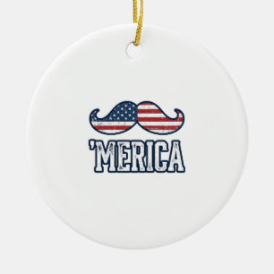 Distressed America Mustasch Patriotisk Vektor Desi Julgransprydnad Keramik