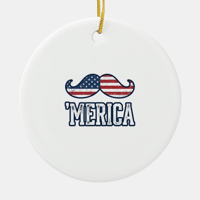 Distressed America Mustasch Patriotisk Vektor Desi Julgransprydnad Keramik (Framsidan)