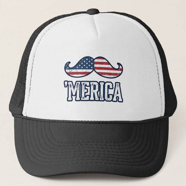 Distressed America Mustasch Patriotisk Vektor Desi Keps (Framsida)
