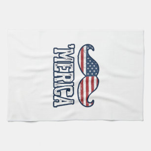 Distressed America Mustasch Patriotisk Vektor Desi Kökshandduk