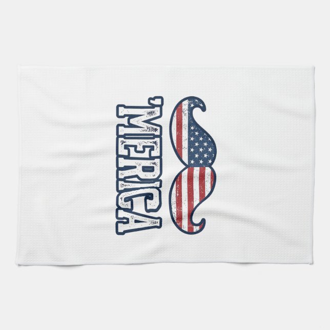 Distressed America Mustasch Patriotisk Vektor Desi Kökshandduk (Horisontell)
