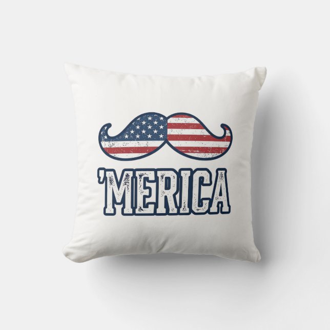 Distressed America Mustasch Patriotisk Vektor Desi Kudde (Framsida)
