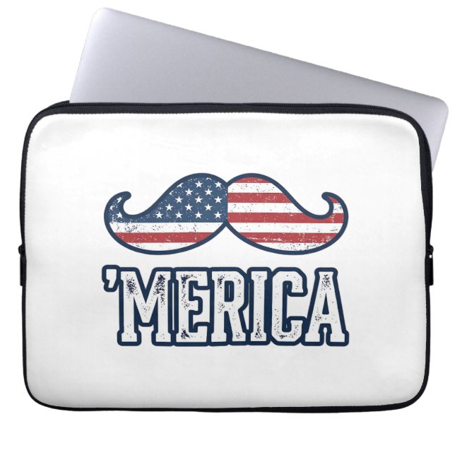 Distressed America Mustasch Patriotisk Vektor Desi Laptop Fodral (Framsidan)