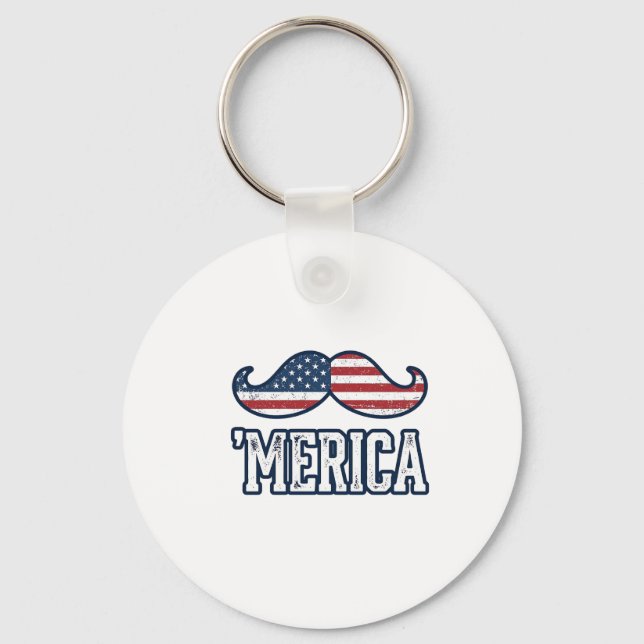 Distressed America Mustasch Patriotisk Vektor Desi Nyckelring (Framsida)