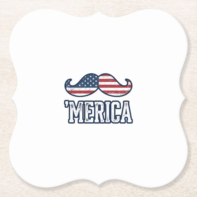 Distressed America Mustasch Patriotisk Vektor Desi Underlägg Papper (Framsida)