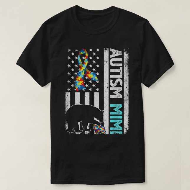 Distressed American Flag Autism Mimi Bear Autistic T Shirt (Design framsida)