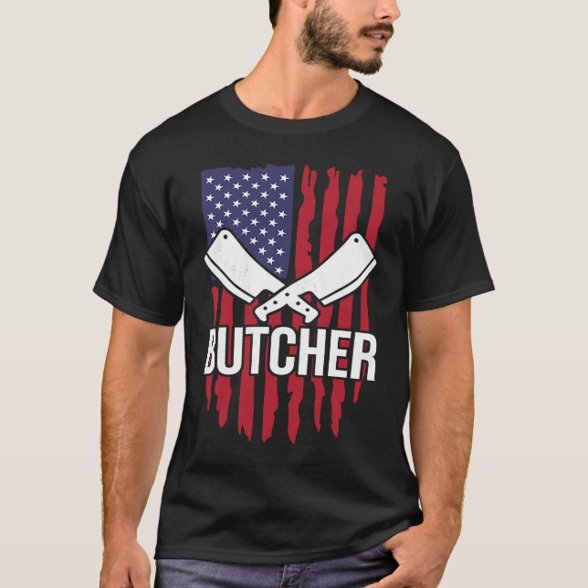 Distressed American Flag Butcher Cleaver T Shirt (Framsida)
