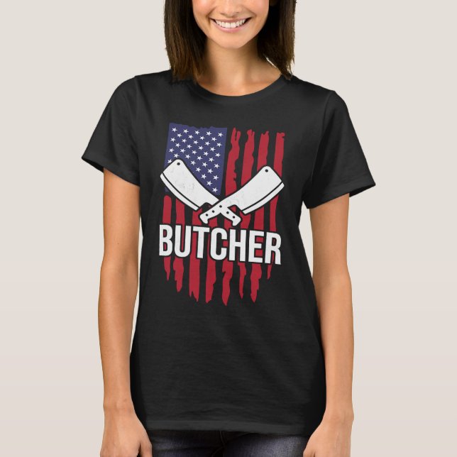 Distressed American Flag Butcher Cleaver T Shirt (Framsida)