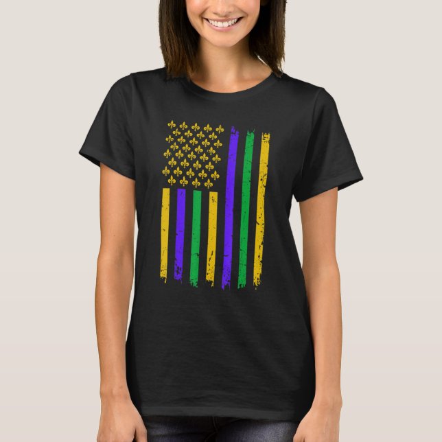 Distressed American Flag Fleur De Lys Women Men Gr T Shirt (Framsida)