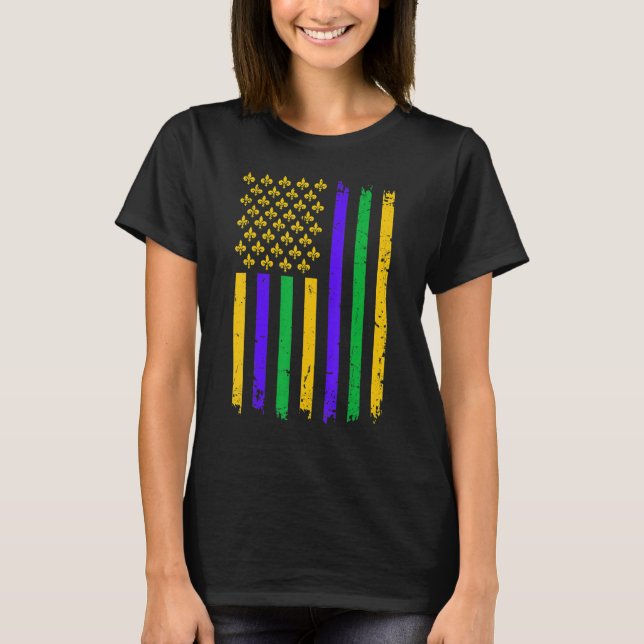 Distressed American Flag Fleur De Lys Women Men Gr T Shirt (Framsida)