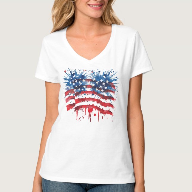 Distressed American Flag Kristet Skriftskjorta Tee (Framsida)