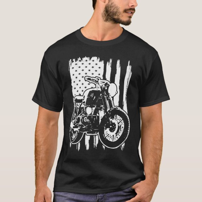 Distressed American Flag Motorcycle Rider T Shirt (Framsida)