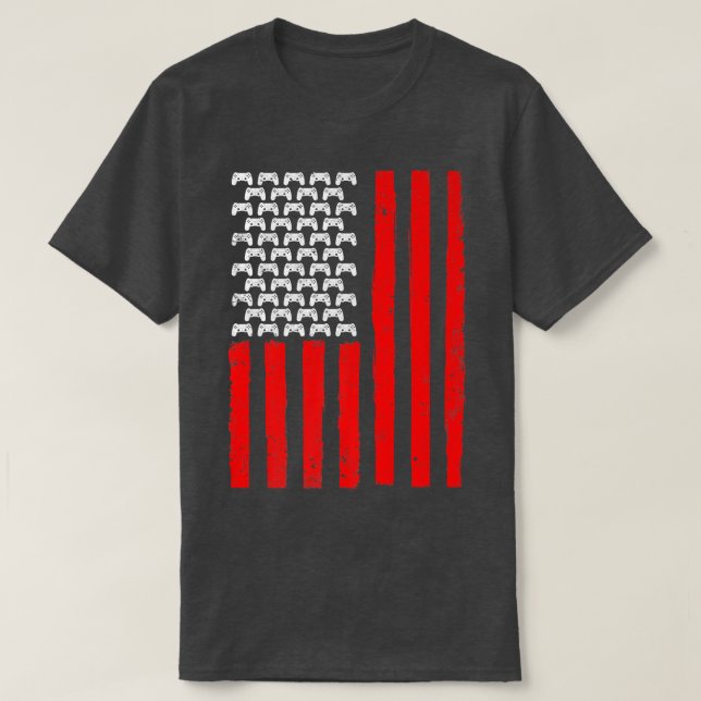 Distressed American Flag Video Game Patriotic 4th  T Shirt (Design framsida)