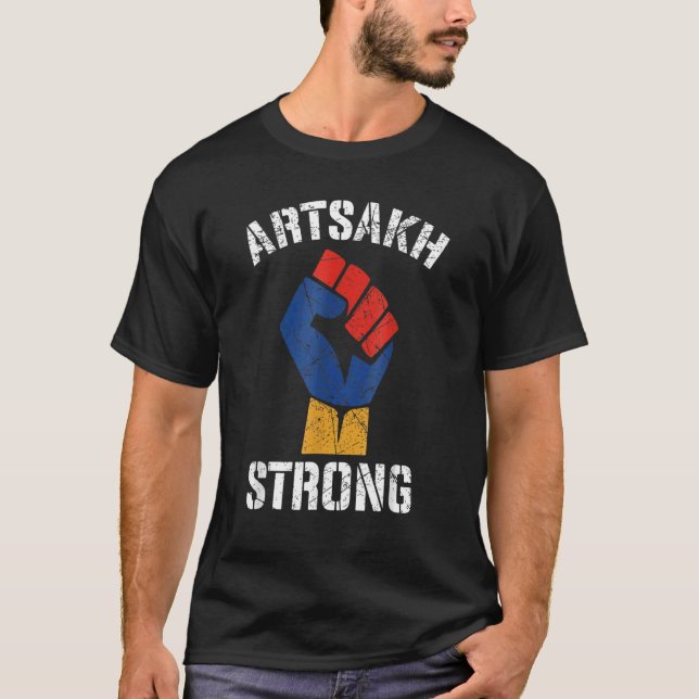 Distressed Artsakh Strong Artsakh is Armenia   Arm T Shirt (Framsida)