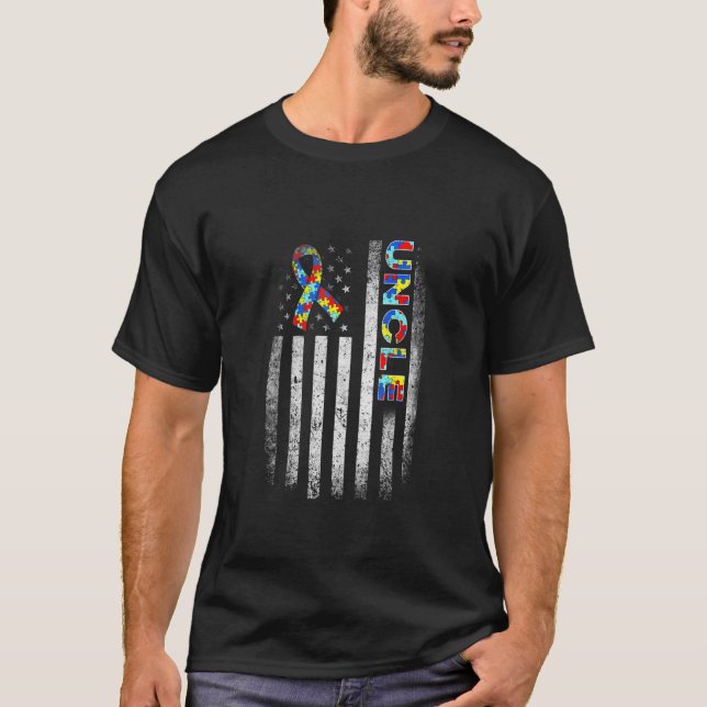 Distressed Autism Farbror Amerikansk Flagga Män Kv T Shirt (Framsida)
