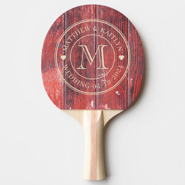 Distressed Barn Boards Wedding Monogram Heart Pingisracket (Framsidan)